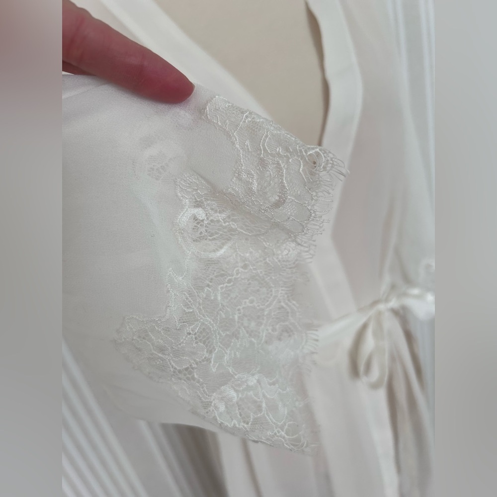 Oscar de la Renta Pink Label Robe Ivory Mesh Lace Sleeve Women’s Size Small - Picture 5 of 11